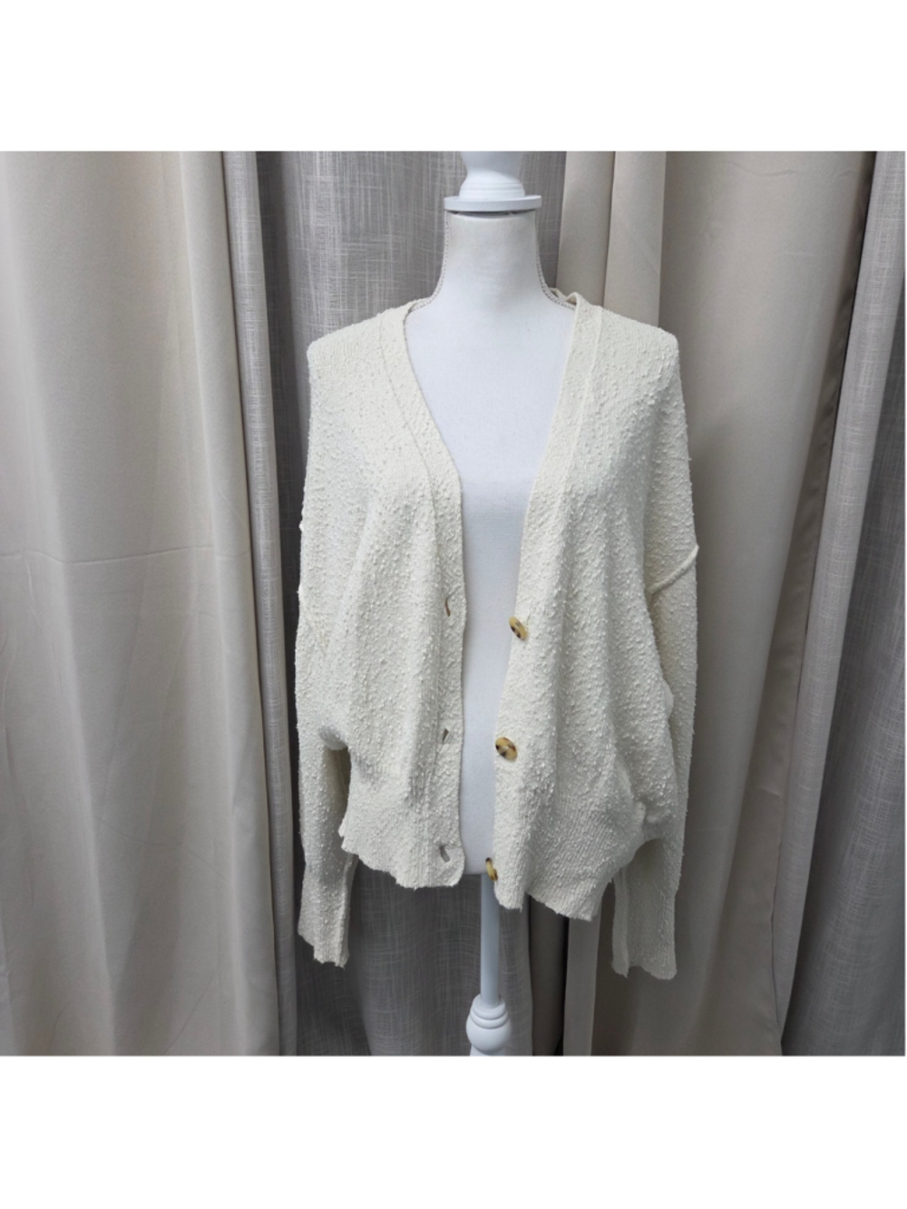 Free People Found My Friend Cardigan Medium M Cream Textured Slouchy Boho Knit